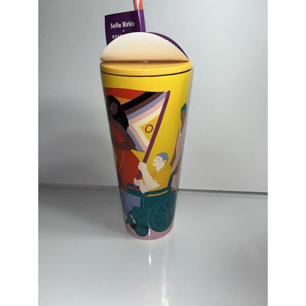 NEW Starbucks Sofie Birkin 24oz Yellow Pride Diversity Graphic Cold Cup Tumbler